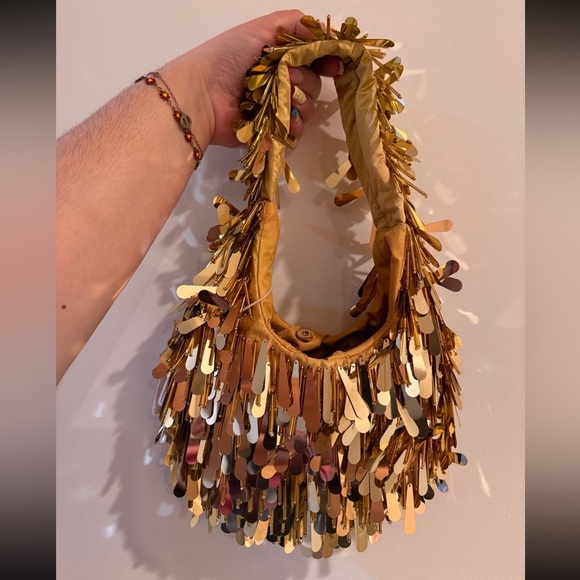 Zara Handbags - TJ Maxx Marshall's viral gold hand beaded sequin shoulder bag bead bag